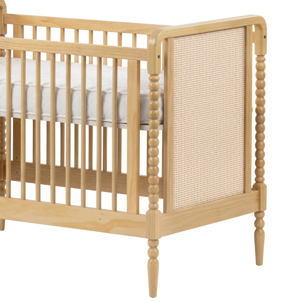 Berço em Madeira Maciça com Rattan na cor Natural 2 em 1 | Linha Solene