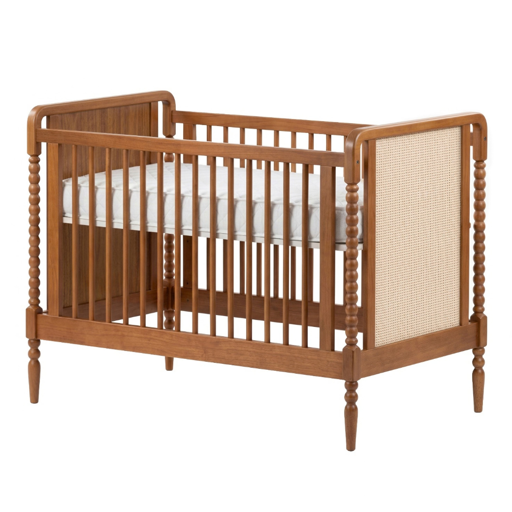 Berço Madeira Maciça Nogueira com Rattan | Linha Solene