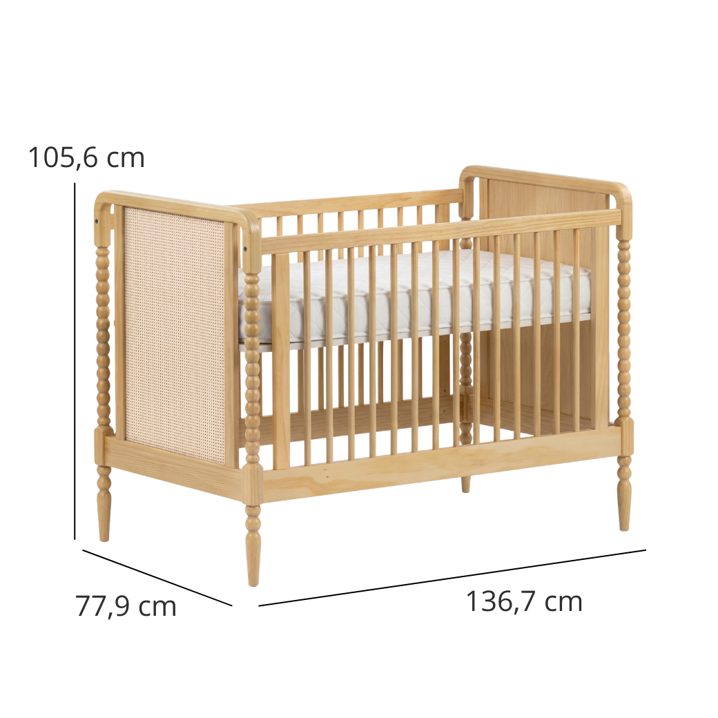 Berço em Madeira Maciça com Rattan na cor Natural 2 em 1 | Linha Solene