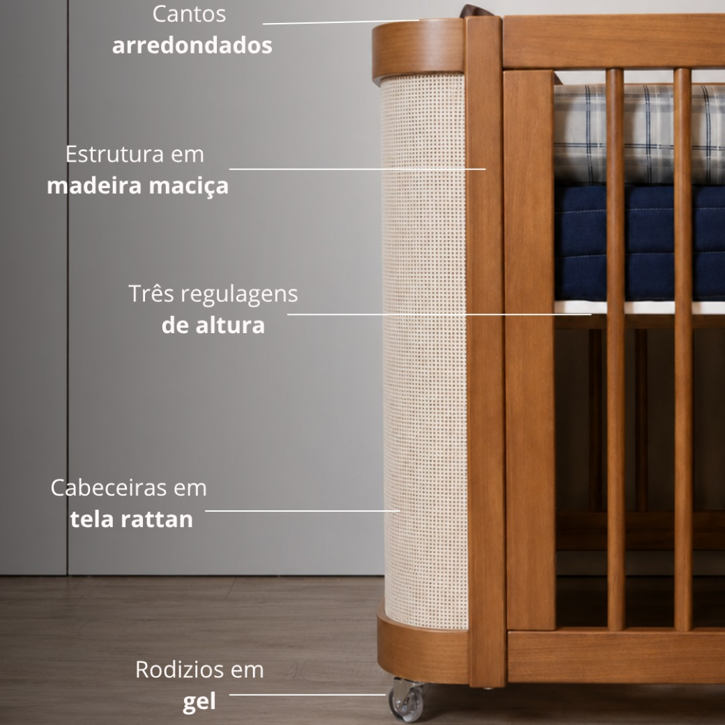 Berço de Madeira Maciça Paglia 3 em 1 | Nogueira