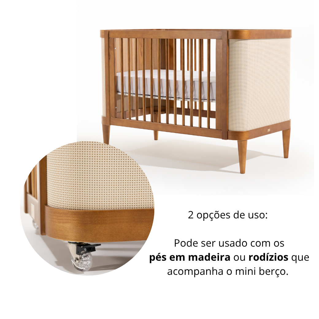 Berço de Madeira Maciça Paglia 3 em 1 | Nogueira