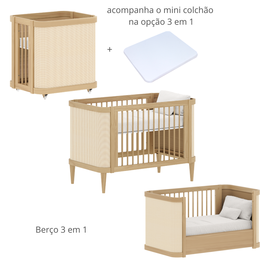 Berço Paglia, modelo 3 em 1, mini berço, berço e mini cama.