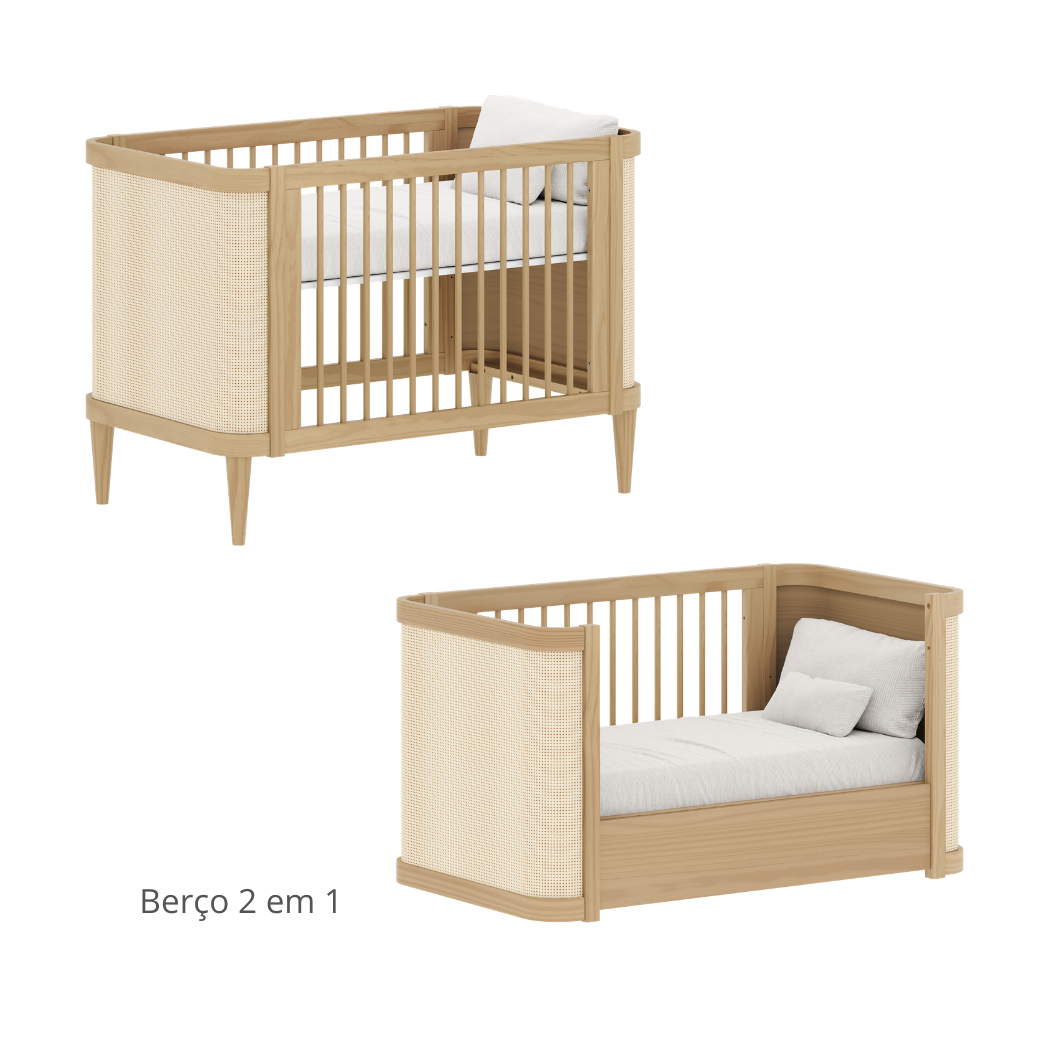 Berço vira cama modelo 2 em 1 da linha Paglia.
