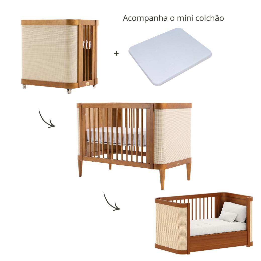 Berço de Madeira Maciça Paglia 3 em 1 | Nogueira