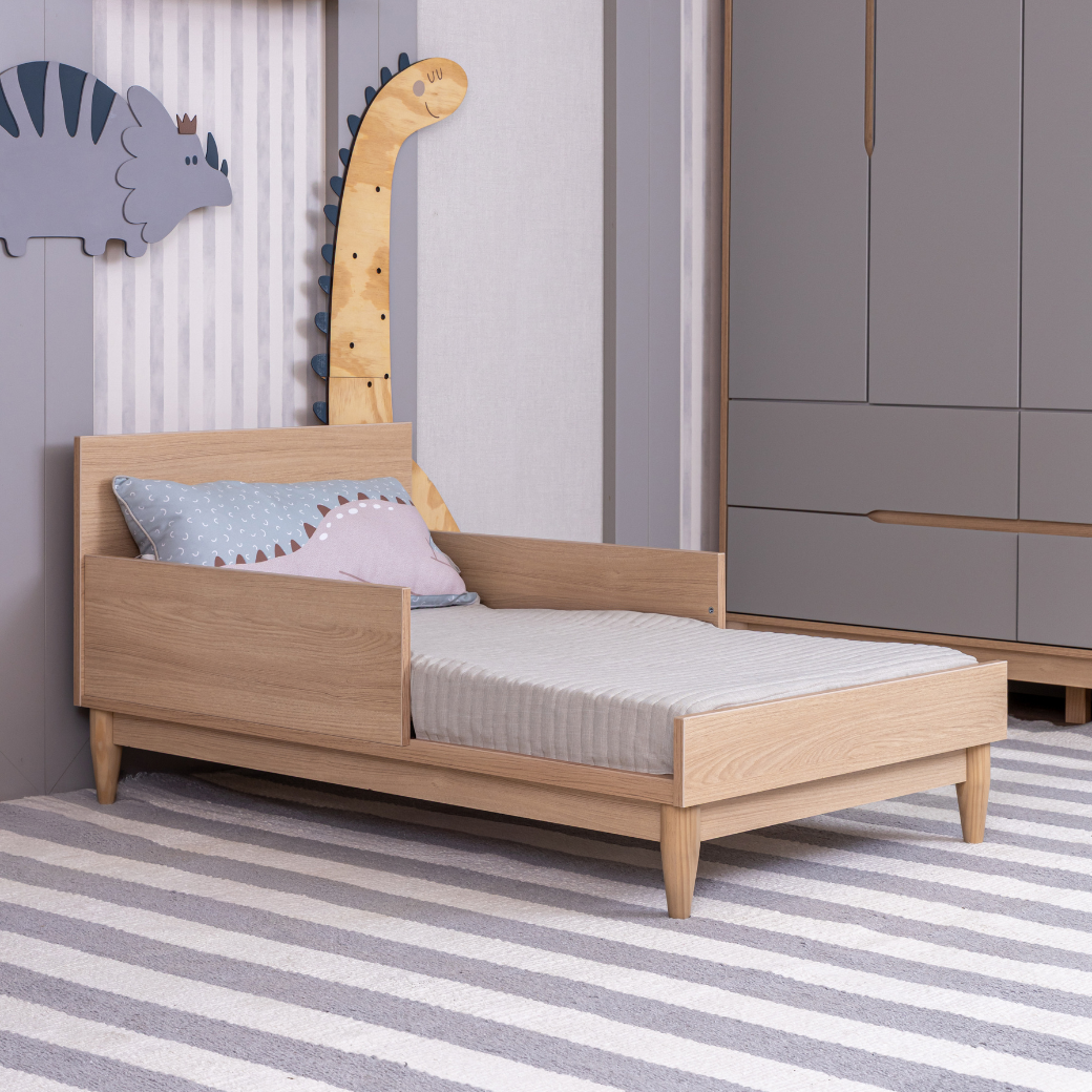 Kit Berço e Cômoda Tomi – MDF Cinza com Carvalho Malva, 6 Gavetas