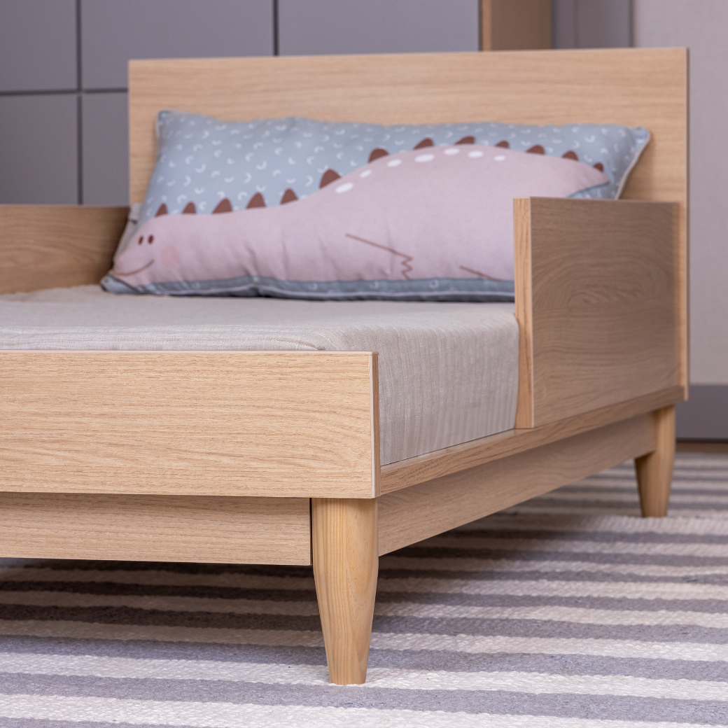 Kit Berço e Cômoda Tomi – MDF Cinza com Carvalho Malva, 6 Gavetas