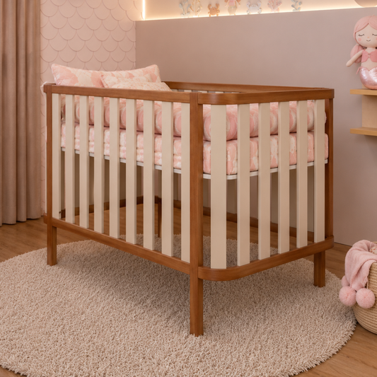 Berço e Mini Cama Madeira Maciça Areia | Linha Softy