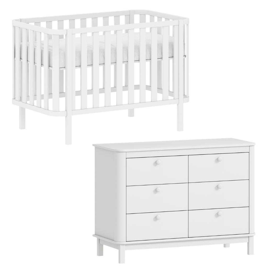 Conjunto de móveis infantis berço e cômoda branca, Móveis resistente, feito para durar por anos.