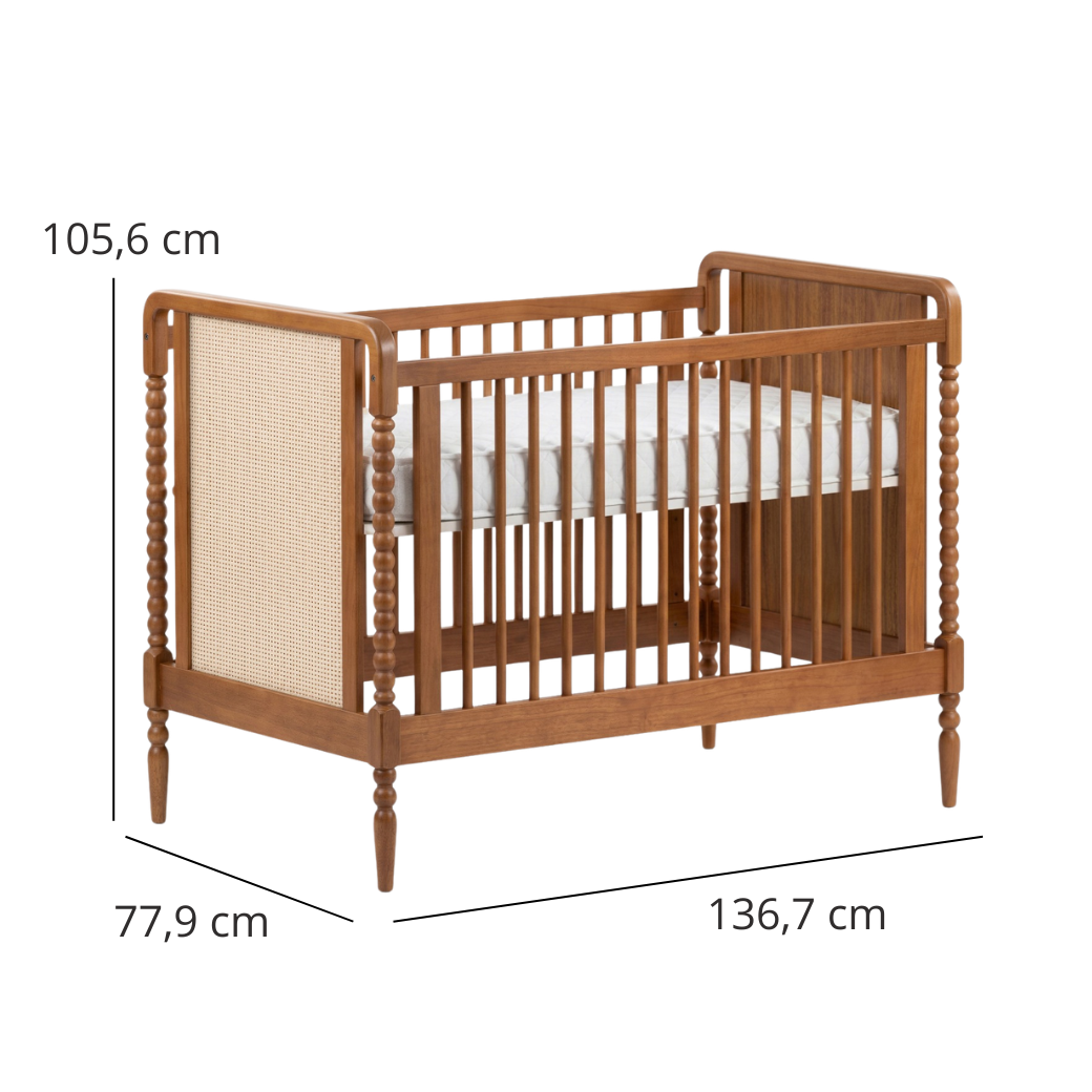 Berço Madeira Maciça Nogueira com Rattan | Linha Solene