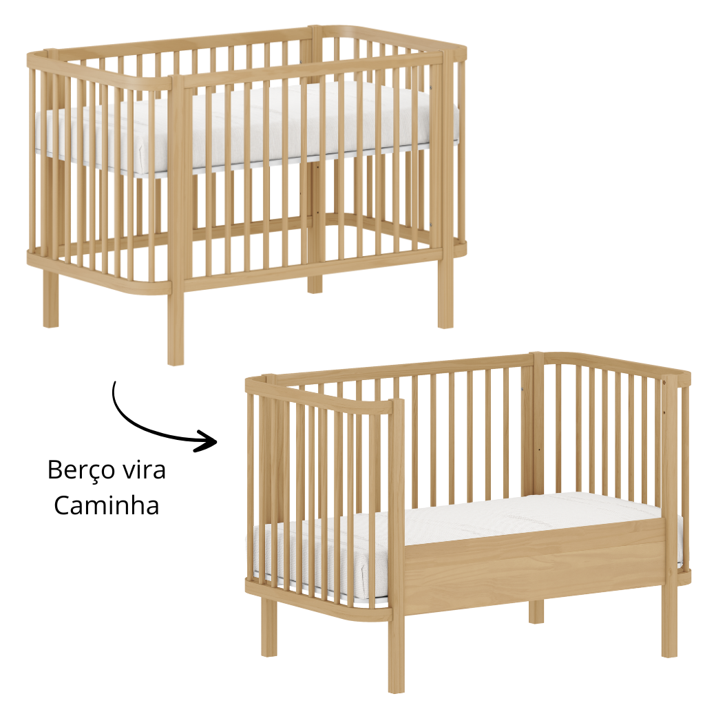 Conjunto de Berço e Cômoda em Madeira Clara Carvalho Malva