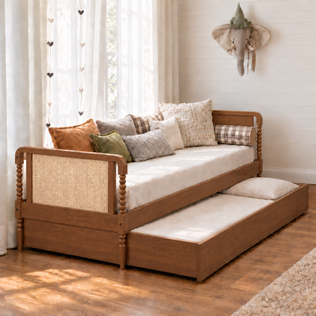 Bicama em Madeira Maciça com Rattan e Design Bubble | Linha Solene