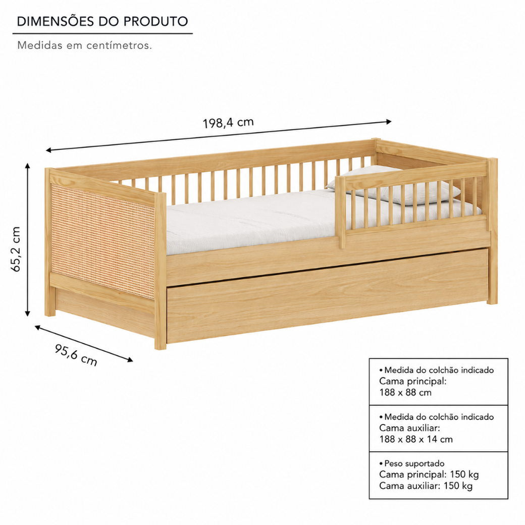 Bicama Infantil Paglia com Proteção Lateral e Palha Natural