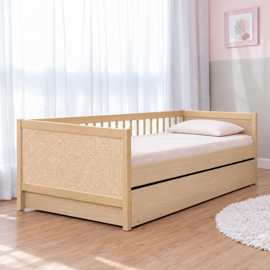 Bicama Infantil Paglia em MDF com Cabeceiras em Rattan – Carvalho Malva, Pés em Madeira