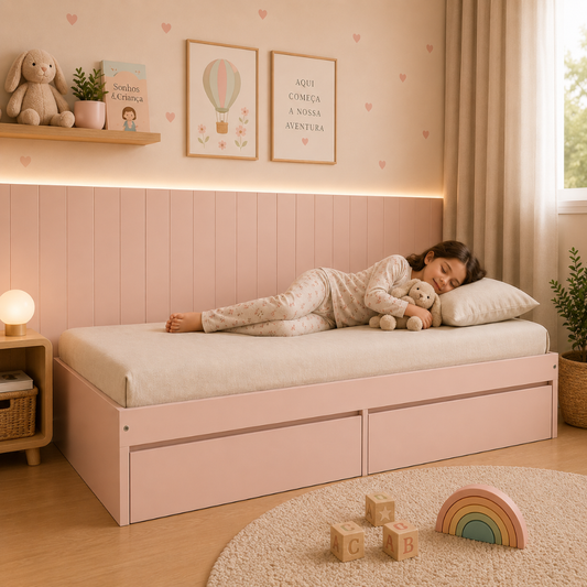 Cama Solteiro Infantil Play | MDF com 2 Gavetões