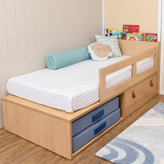 Cama com Gaveta Grade de Proteção e Cabeceira | Linha Join