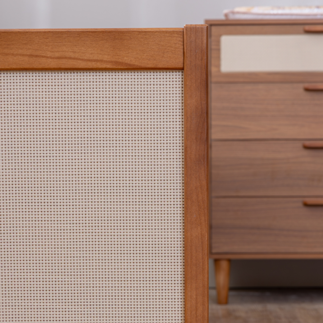 Cama Solteiro de MDF com Palha Nogueira com Louro Freijó | Linha Paglia