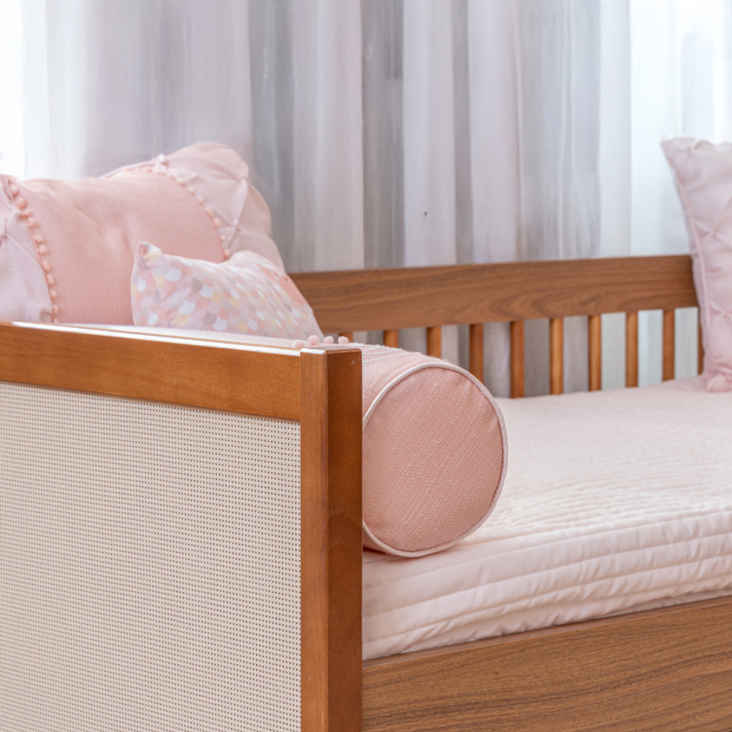 Cama Solteiro de MDF com Palha Nogueira com Louro Freijó | Linha Paglia