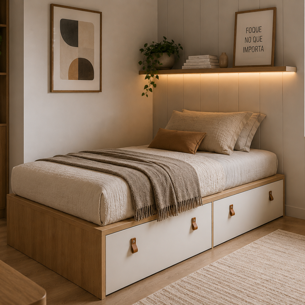 Estrutura robusta e design moderno da cama Join, para compor quartos infantis cheios de aconchego.