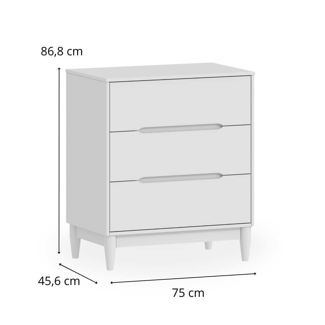 Cômoda Infantil Tomi Branco Fosco 3 Gavetas em MDF 15 mm com Pés Pinus