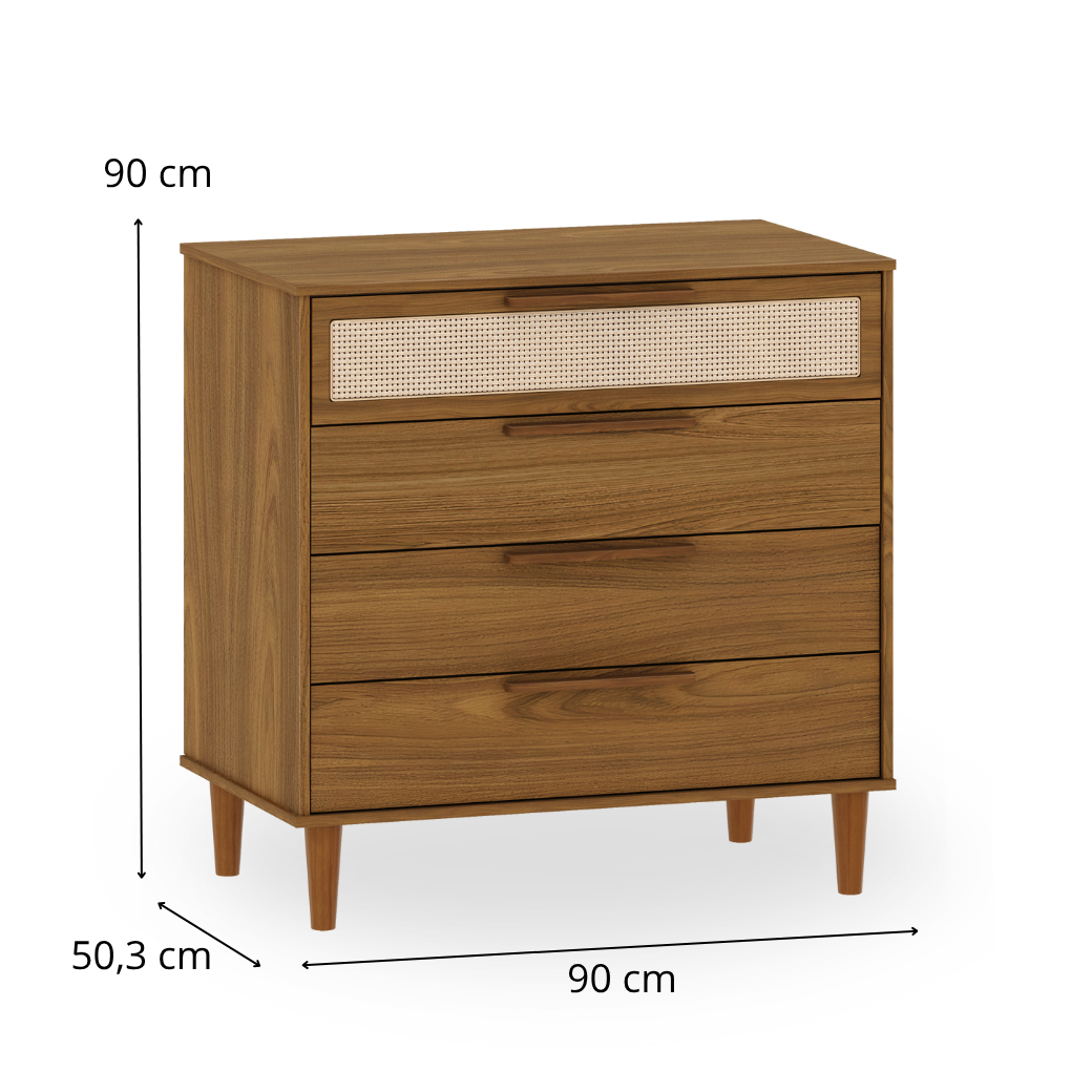 Cômoda 4 gavetas Linha Paglia Nogueira com Palhinha Natural