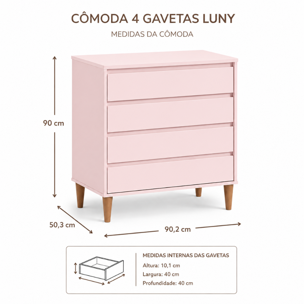 Cômoda Infantil 4 Gavetas Luny – Cores