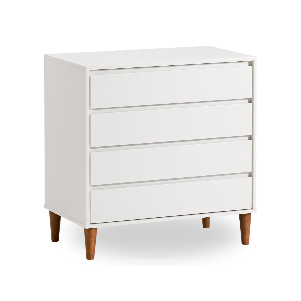Cômoda Infantil 4 Gavetas Luny | Branco com Nogueira