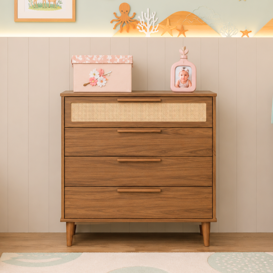 Cômoda 4 gavetas com Palha Rattan | Linha Paglia Pro