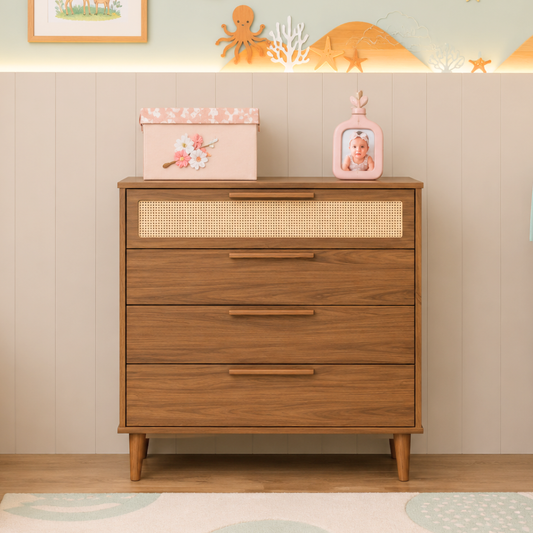 Cômoda 4 gavetas com Palha Rattan | Linha Paglia Pro