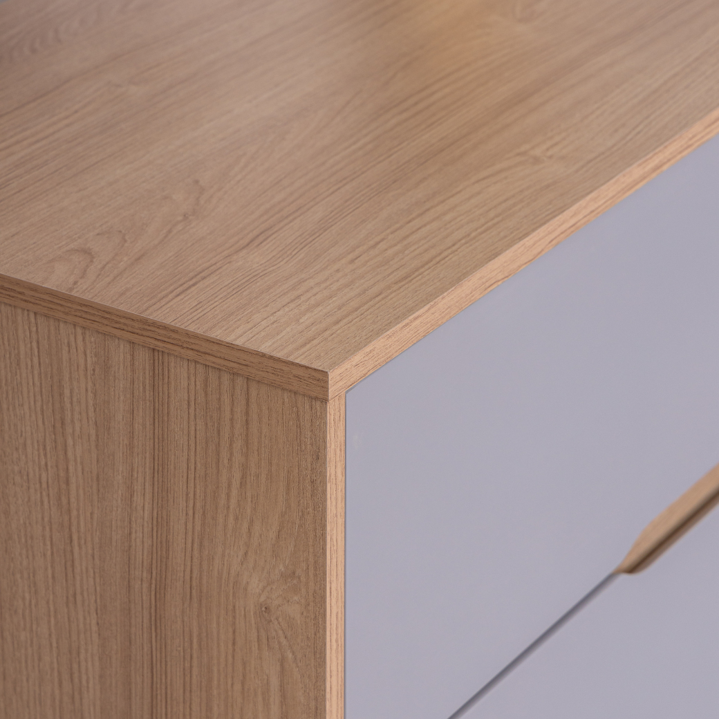 Cômoda 6 Gavetas Cinza Fosco com Carvalho Malva – Design Minimalista