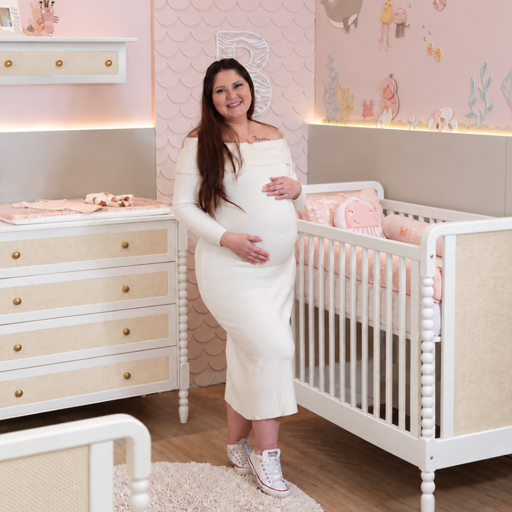 Cômoda Infantil 4 Gavetas Branca em MDF e Palha | Linha Solene