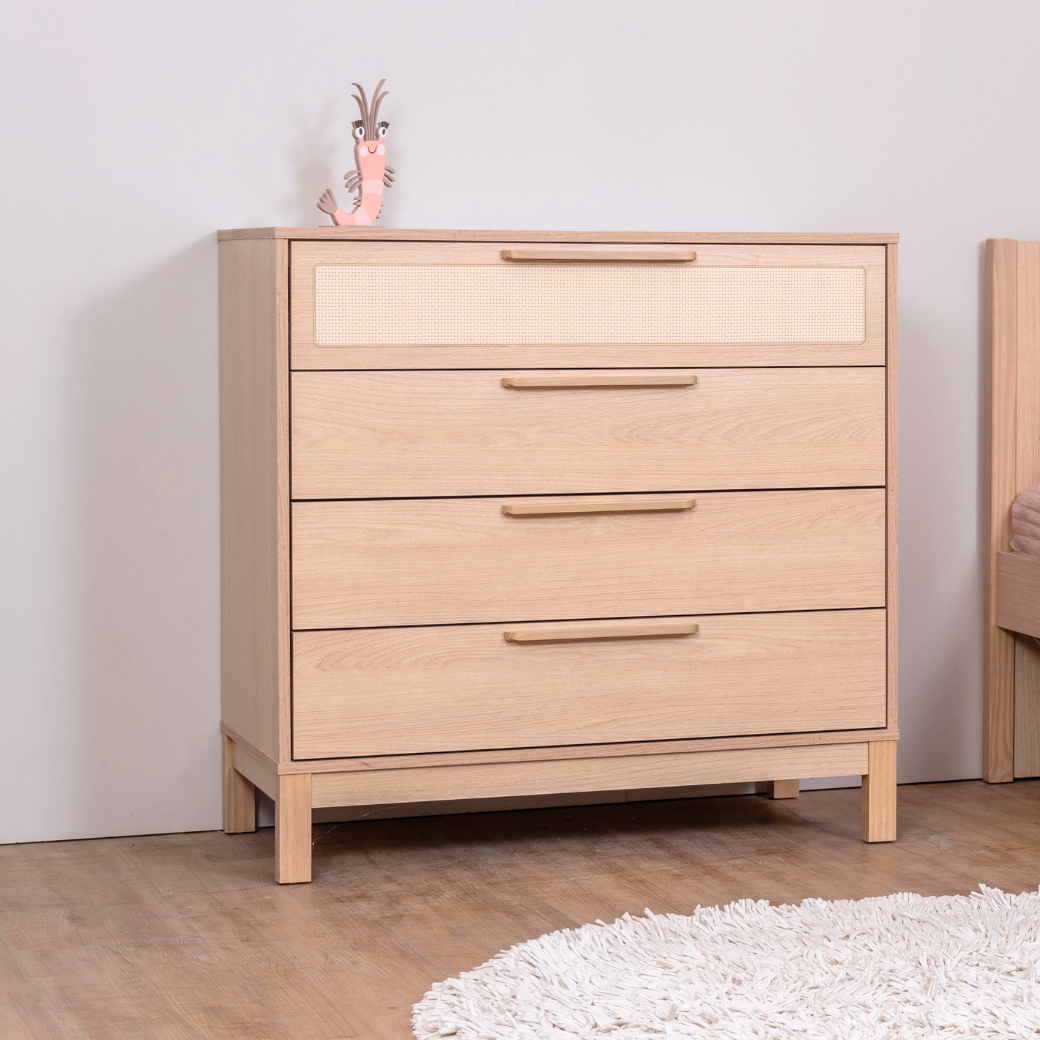 Cômoda 90cm com 4 Gavetas e palinha linha Indy | Carvalho Malva