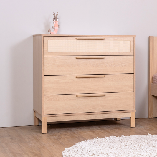 Cômoda 90cm com 4 Gavetas e palinha linha Indy | Carvalho Malva