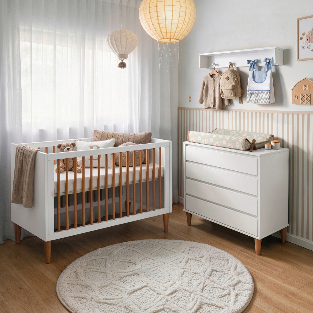 Cômoda Infantil 4 Gavetas Luny | Branco com Nogueira