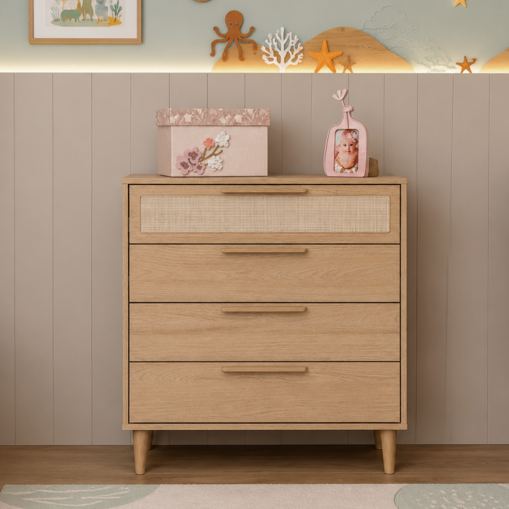 Cômoda 4 gavetas com Palha Rattan | Linha Paglia Pro