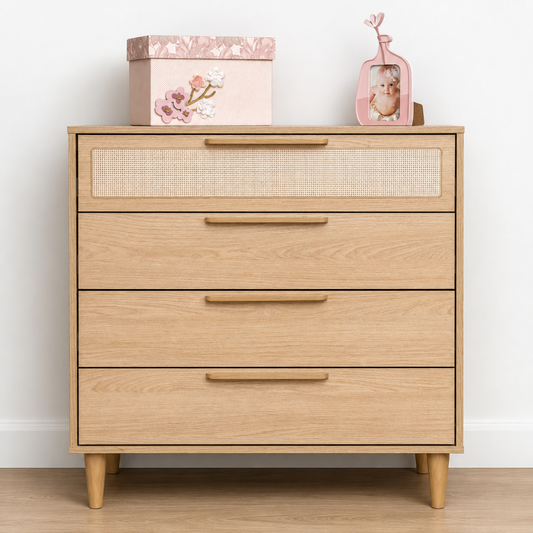 Cômoda 4 gavetas com tela de Rattan linha Paglia Pro