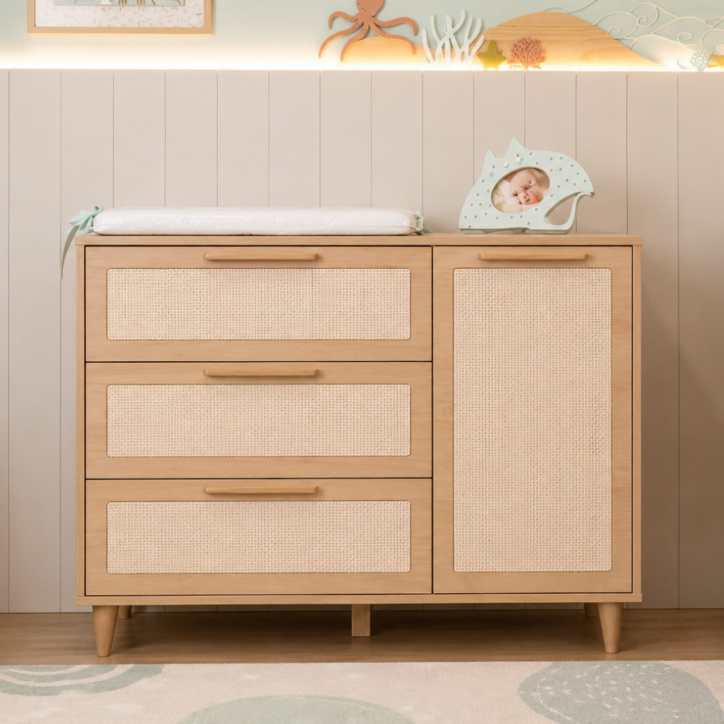 Cômoda de MDF com Detalhes em Rattan e Madeira – Linha Premium Paglia Pro