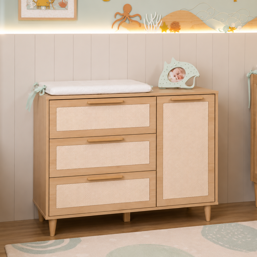 Cômoda de MDF com Detalhes em Rattan e Madeira – Linha Premium Paglia Pro