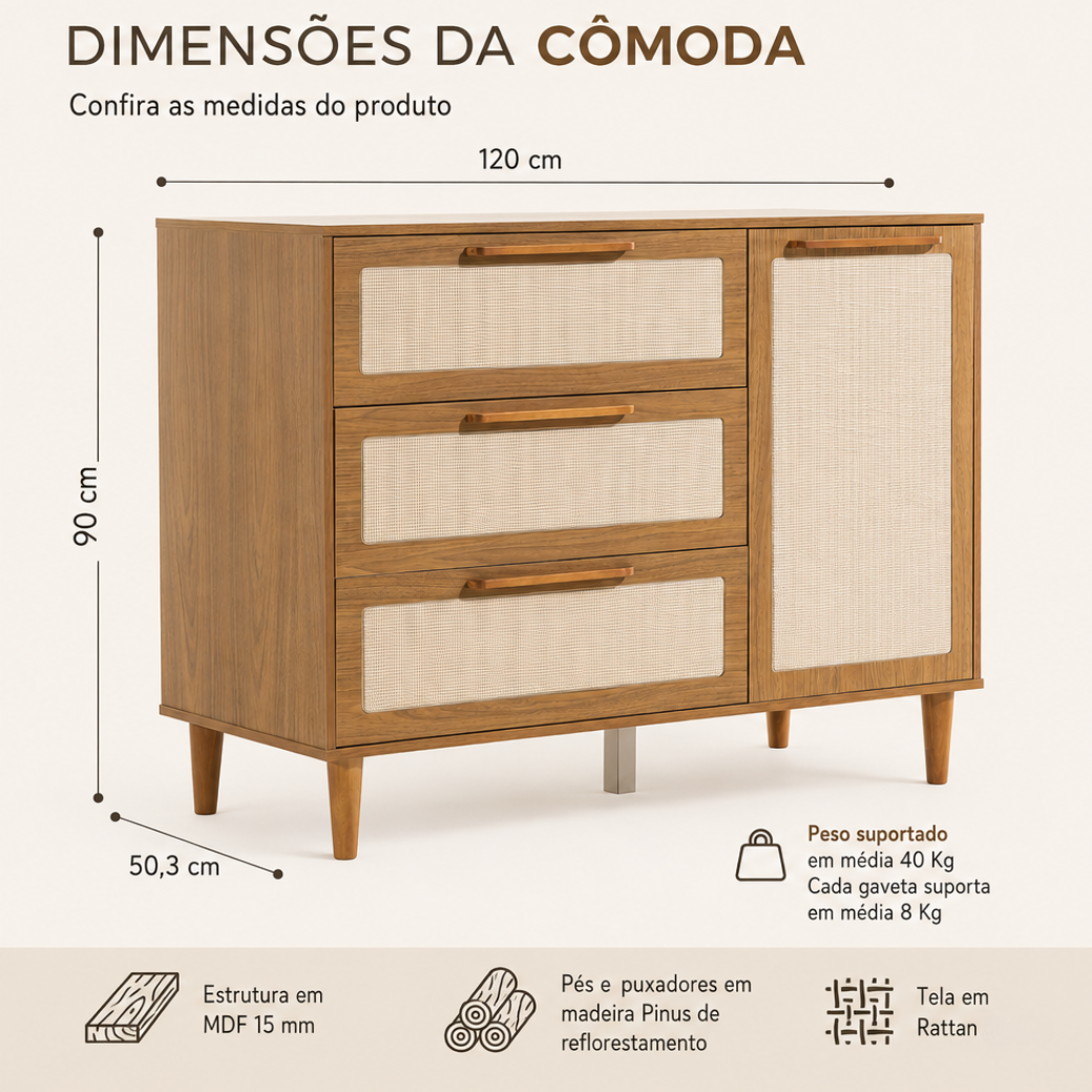Cômoda Paglia com Porta e prateleira interna Nogueira