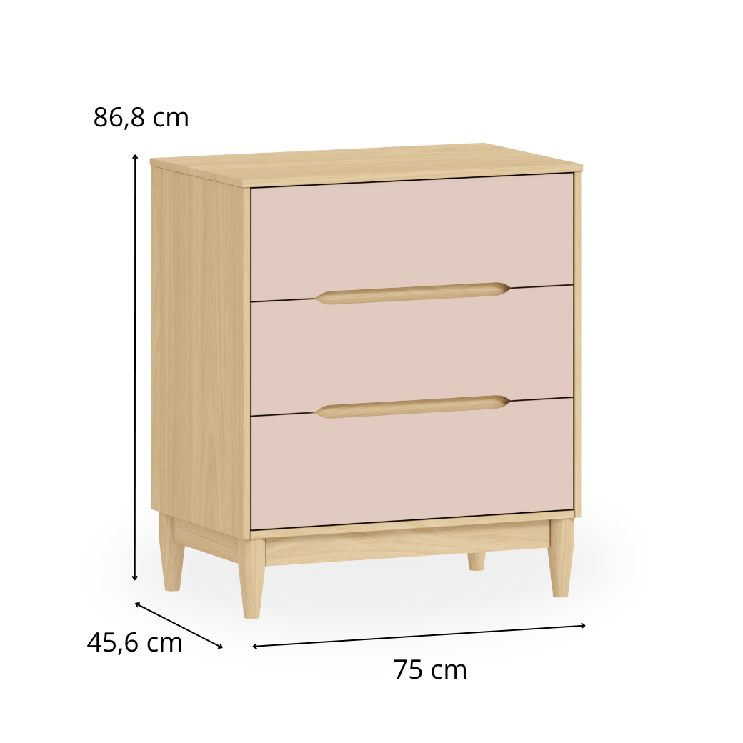 Cômoda Infantil Tomi 3 Gavetas Rosa com Carvalho Malva em MDF 15 mm