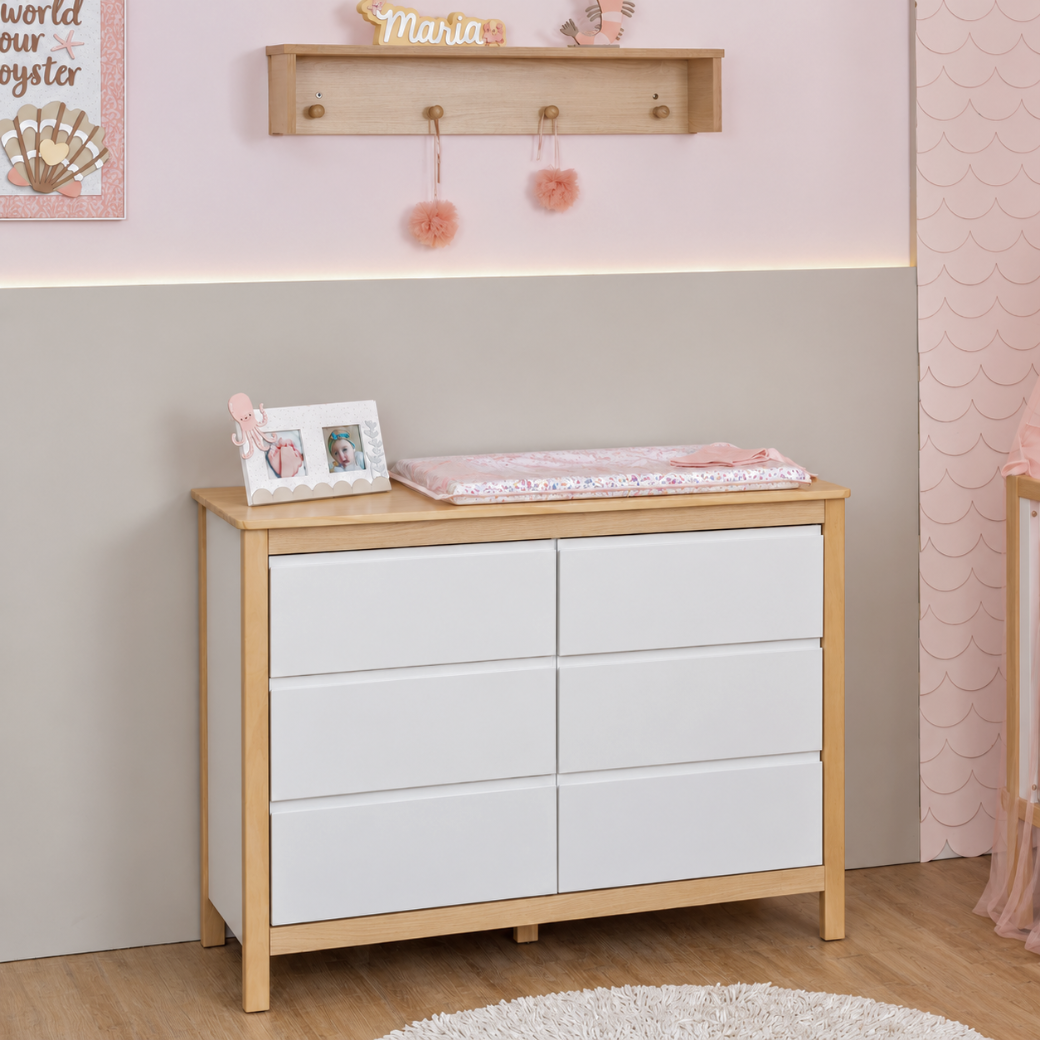 Conjunto Berço vira Cama e Cômoda Madeira Maciça 6 gavetas
