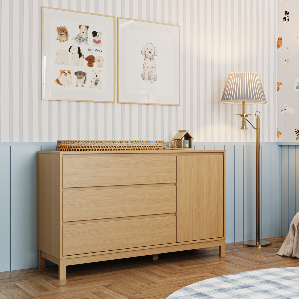 Cômoda 3 gavetas e 1 Porta MDF Carvalho Malva 3 gavetas e 1 Porta Linha Soley