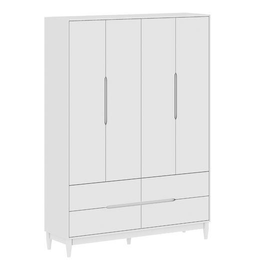 Guarda Roupa Infantil Tomi Branco Fosco 4 Portas MDF com Gavetas