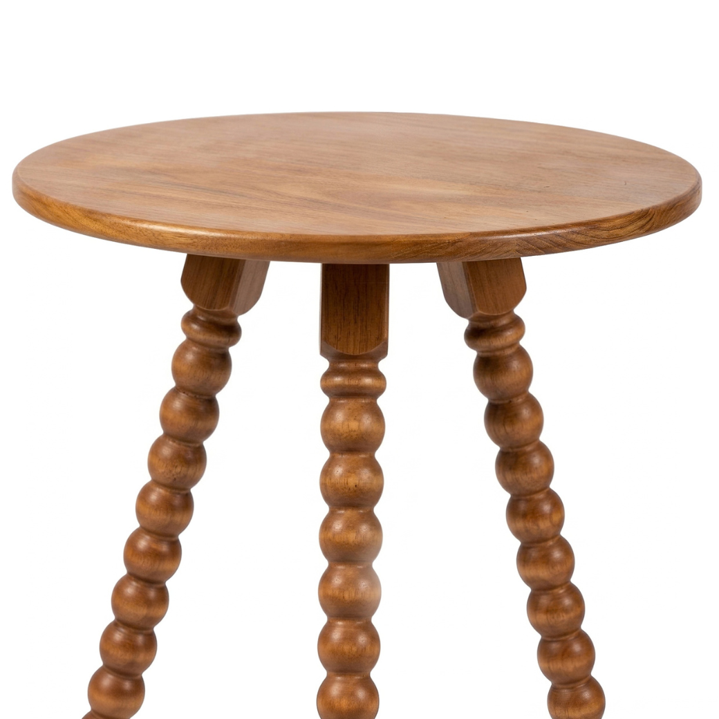 Mesa Lateral de Apoio em Madeira Maciça com Design Torneado | Linha Solene
