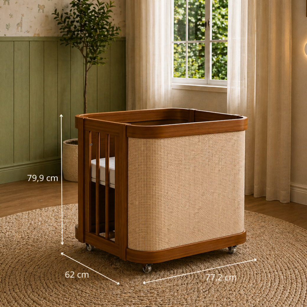 Medida do mini berço, ideal para passar em portas com medida padrão.