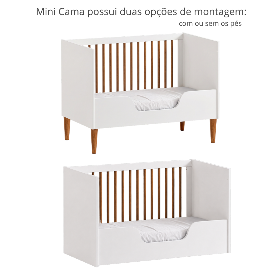 Berço Evolutivo 2 em 1 Luny | Branco com Nogueira