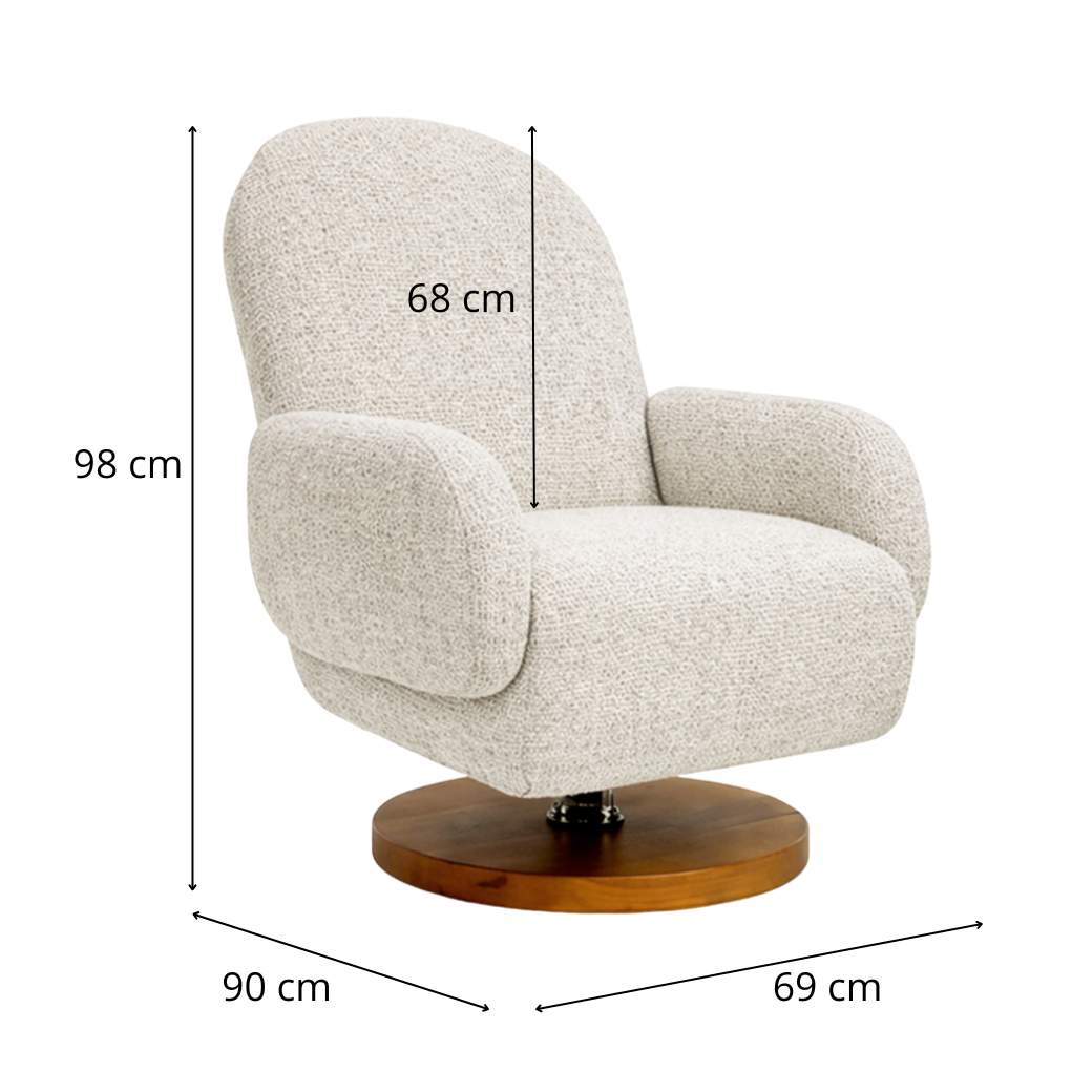 Medidas da poltrona de amamentar: Altura: 98 cm
Largura: 69 cm
Profundidade: 90 cm
Assento até topo do encosto: 68 cm