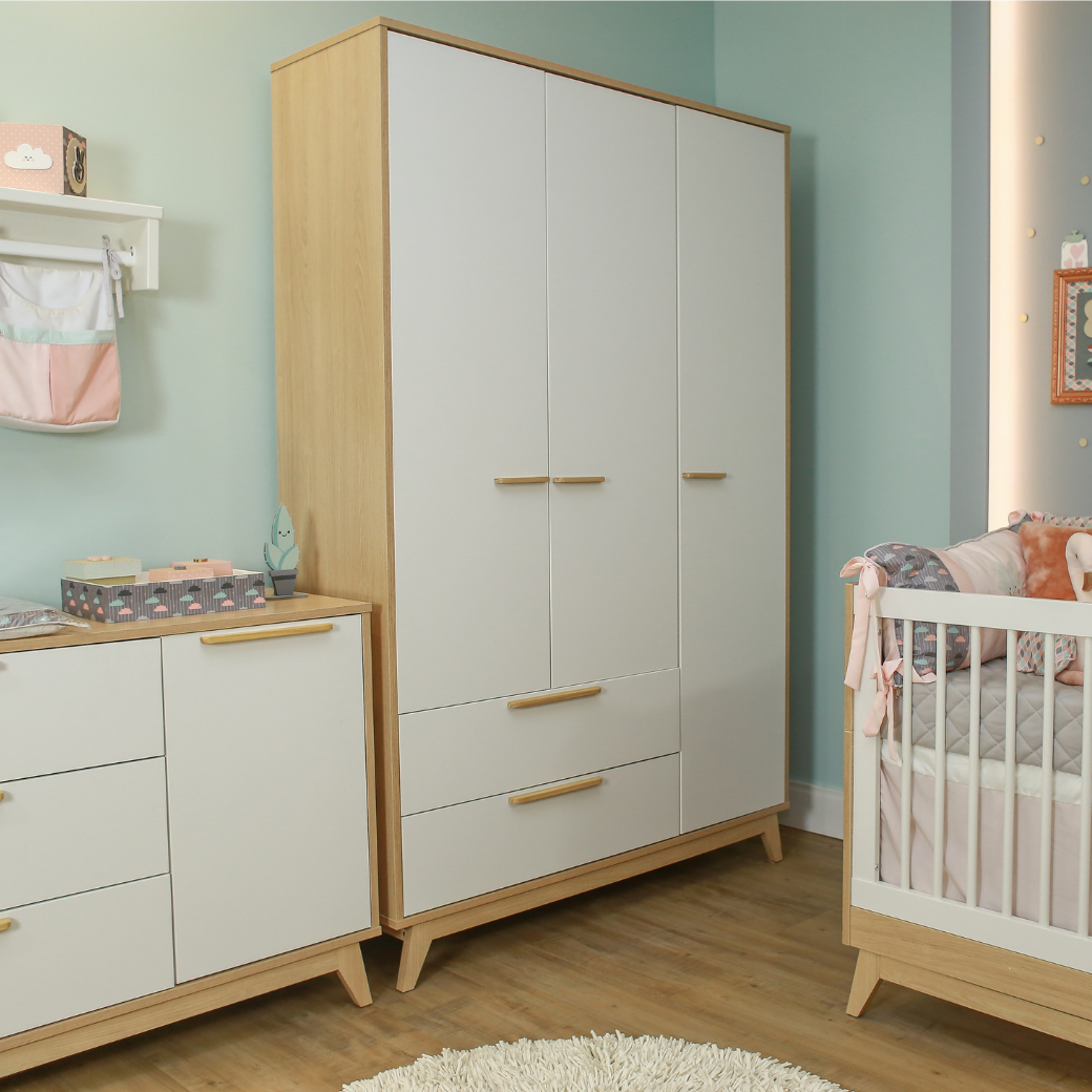 Guarda Roupa Infantil Petit Branco com Carvalho