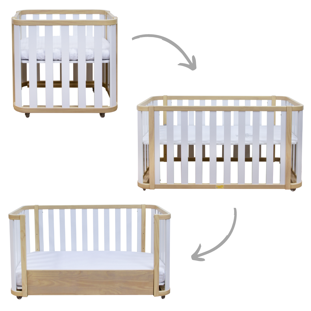 Berço 3 em 1 Evolutivo Linha Loop Branco com Madeira
