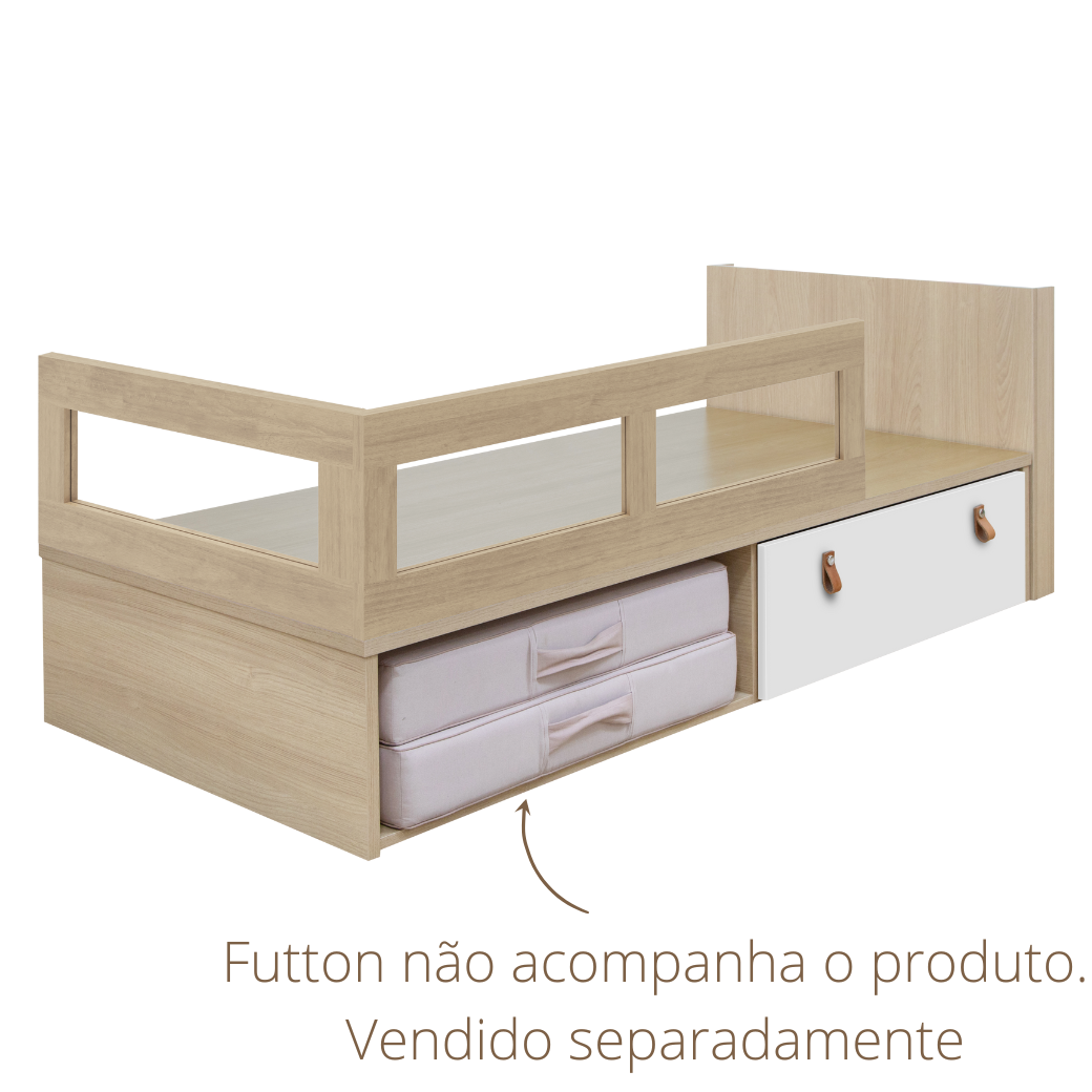 Cama com Gaveta Proteção Lateral e Cabeceira porta Livros Linha Join