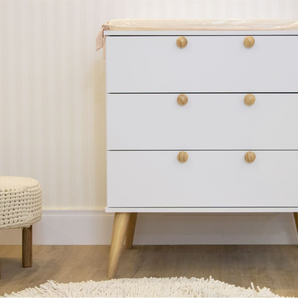 Cômoda para Quarto de bebê Retrô 3 gavetas Puxador Redondo